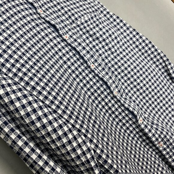 Lawman Pg 3 Shirt Gingham Size XL Navy Blue White Textured Button-Up Office Work - Picture 9 of 11